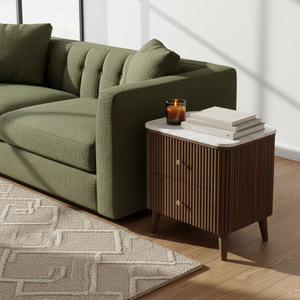 โต๊ะข้างเตียง/โต๊ะข้างโซฟา/โต๊ะอเนกประสงค์ ดีไซน์ทันสมัย พร้อมลิ้นชัก 2 ช่อง ทำจากไม้เอคาเซีย ปิดผิวด้วยวีเนียร์ไม้โอ๊ค ท็อปหินอ่อน ดีไซน์โดดเด่น เหมาะสำหรับห้องรับประทานอาหารและห้องนั่งเล่น ห้องนอน - Product Image 5