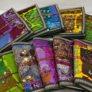 Embroidered Patchwork Cotton Journal 5x7 Inch Handmade Silk Screen Printed Fabric <b>Notebook</b> Beaded Cover <b>Diary</b> Vintage Textile - Product Image 3