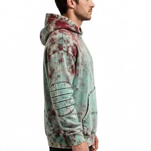 Sweat-shirt à capuche décontracté pour homme, tie-dye, délavé à l'acide, effet usé, avec poche kangourou, design personnalisé - Product Image 4