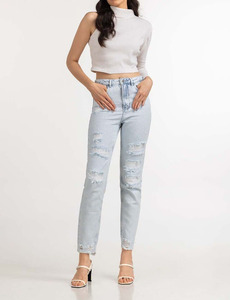 Jeans de Pierna Ancha Azules, Casuales, para Uso Diario, Elegantes, para Mujer, Pantalones de Mezclilla de Alta Calidad - Product Image 1