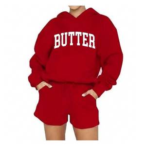 Ensemble 2 pièces décontracté pour femme : survêtement oversize brodé avec logo personnalisé, sweat à capuche et short en tissu éponge écologique - Product Image 5