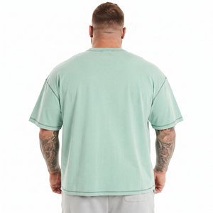 Plus Size Men's T-Shirt Short Sleeve O-Neck Cotton Jersey Casual Tee Letter Embroidered Front Contrast Seam Men Oversized Tee - Product Image 2