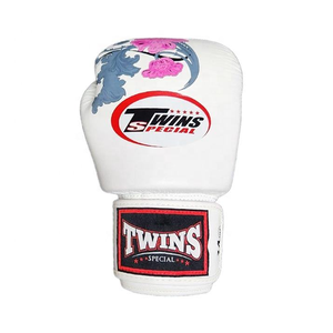 นวมชกมวยหนังแท้สีขาว รุ่น White Twins ระบายอากาศได้ดี สำหรับฝึกซ้อมมวยไทยแบบมืออาชีพ พร้อมลายพิมพ์ - Product Image 2