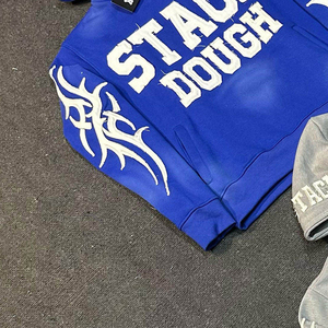 เสื้อฮู้ดดี้ผ้าคอตตอนผสมสไตล์วินเทจลุคสตรีทแวร์ลำลองสำหรับผู้ชาย ลวดลายฟอกสีแบบแอซิดวอช เหมาะสำหรับใส่ในชีวิตประจำวัน พร้อมลายปักแบบดิสเทรส - Product Image 3