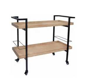 Modern Wood Metal Serving Trolley 2 Tier Wooden Tray Bar Cart Rolling Wine Beverage Cart Kitchen Storage Organizer Rack - Product Image 4
