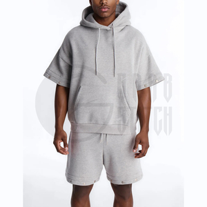 Ensemble de survêtement premium 2-en-1 avec sweat à capuche, coupe oversize, en molleton de coton épais 450 GSM, manches détachables, personnalisable OEM - Product Image 3
