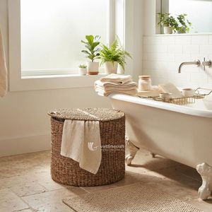 Handmade Woven <b>Wicker</b> <b>Storage</b> <b>Basket</b> <b>With</b> <b>Lid</b> and Dual Openings Modern Style For Home Decor And Ogarnization - Product Image 4