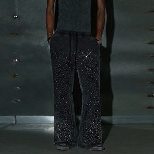 Toile de qualité supérieure de haute qualité décontracté strass survêtement pantalon pour hommes brillant Streetwear respirant diamant conception - Product Image 2