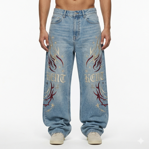 Pantalones Vaqueros de Mezclilla Deslavada de 13 Oz para Hombre, Estilo Vintage, de Tela Gruesa, para Streetwear, Proveedor Mayorista OEM ODM Personalizado - Product Image 2