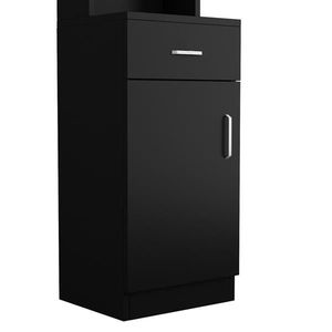 Mobiletto da Barbiere Moderno a 5 Scomparti con 1 Cassetto e 1 Anta in MDF Nero, Postazione da Salone con Specchio, Spina USA - Product Image 5