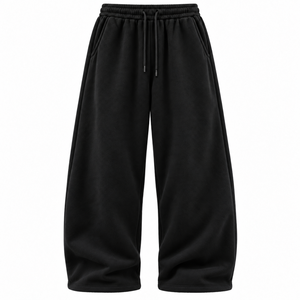 Men's Black Fleece baggy oversized Sweatpants Elastic Waist Drawstring Casual <b>Pants</b> With Side Pockets Autumn Wear - Product Image 1