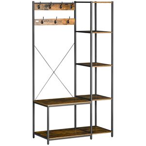 Appendiabiti Industriale Autoportante con Ripiani Laterali, Panca Ingresso e Scarpiera per Uso Domestico - Product Image 1