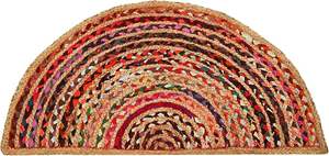 Tapis en jute en forme d'arc-en-ciel, semi-circulaire, en fibres naturelles, avec tresses multicolores audacieuses brodées, idéal pour les entrées, les chambres d'enfants et les mariages - Product Image 4