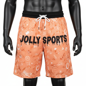 Pantalones Cortos de Baloncesto Transpirables de Malla de Poliéster de 160 GSM, Color Durazno Vintage, Estampado Completo, Logotipo Personalizado - Product Image 6