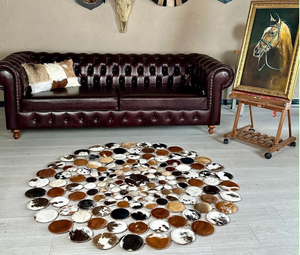 Alfombras de Cuero Vacuno con Patrón Geométrico Ovalado, Alfombra de Cuero Vacuno Natural Hecha a Mano, Decoración para Sala de Estar, Venta al Por Mayor, OEM, Personalizada - Product Image 5