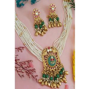 Conjunto de Collar y Aretes con Incrustaciones de Moissanita y Perlas, Chapado en Oro de Alta Calidad, Joyería de Diseño para Mujer, Ideal para Bodas - Product Image 1