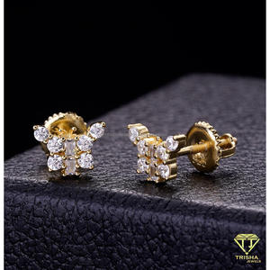 Pendientes Clásicos con Flores, Plata de Ley 925, Diamante Cultivado en Laboratorio, Chapado en Oro, Joyería de Lujo para Mujer - Product Image 3