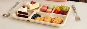 Barquettes et assiettes en papier compostables à 5 compartiments, très demandées, pour les repas scolaires, les événements de restauration en plein air et la distribution de collations - Product Image 1