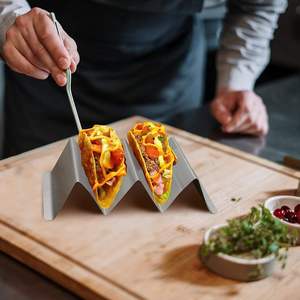 Premium Quality Wholesale Stainless Steel Sliver Taco Holder Stand Rack Multi <b>Grid</b> <b>Metal</b> Tray Restaurant Serving for picnic use - Product Image 4