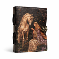 NEW ERA - Diario de Fantasía con Cubierta de Cuero Cosida a Mano con Hilo de Unicornio, Impresión UV, Grimoire, 100 Hojas