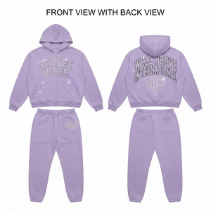 <b>Women</b> Sage Green Heavy <b>Fleece</b> Reversible Streetwear Tracksuit 320GSM Cotton Hoodie <b>Joggers</b> Set Chenille Applique Embroidery Logo - Product Image 3
