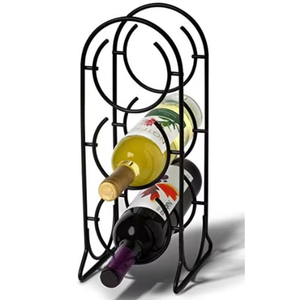 Modern Metal Countertop Wine Rack With Wooden Handle 6 Bottle <b>Freestanding</b> Tabletop Wine Holder Organizer For Home <b>Bar</b> & Kitchen - Product Image 2