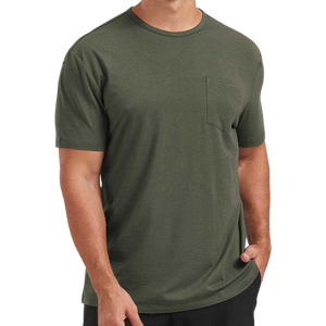 Camiseta de Algodón Verde Oliva para Hombre, Manga Corta, Cuello Redondo, Corte Regular, Estilo Casual, Tejido Jersey, Color Sólido, Bolsillo Frontal - Product Image 1