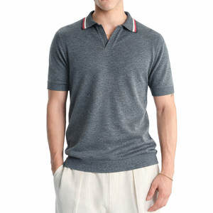 Slate Grey Slim Fit Down <b>Collar</b> Knit Polo <b>Shirt</b> for <b>Men</b> Premium Quality Summer Wear Short Sleeves <b>Men's</b> Polo <b>Shirts</b> - Product Image 1