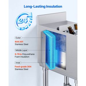 Contenitore per Ghiaccio Commerciale in Acciaio Inox con Coperchio Scorrevole, Capacità Massima 29.6 Qt, 12 X 19 X 33 Pollici, per Bevande e Portabottiglie - Product Image 3