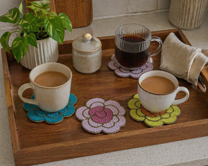 Handmade colorful Beaded tea <b>Coasters</b> Set <b>Drink</b> <b>coasters</b> spring table decor Vintage Embroidery <b>coaster</b> By Whimsy Art Craft - Product Image 6