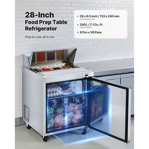 Frigorifero Commerciale 28"W 7.1 Cu. Tavolo Refrigerato per Preparazione Sandwich con 8 Vaschette e Tagliere - Product Image 2