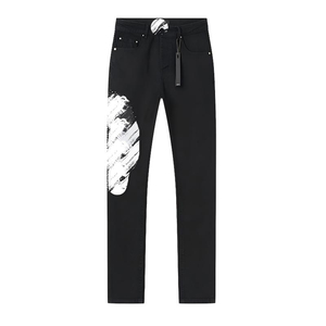 Custom Unisex Wide Leg Black Denim Pants Brush Stroke Paint Splatter Print Multi Pocket Mid Waist Loose Fit Streetwear <b>Hip</b> Hop - Product Image 1
