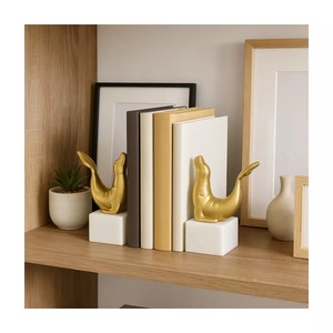 <b>Gold</b> Plated Seal Bookends Sculptural Metal Decorative Home Office <b>Desk</b> Accessory Contemporary Style 2Pcs - Product Image 2