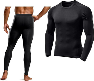 Conjunto Deportivo de Pantalones y Camiseta de Manga Larga de Compresión Negra para Hombre, Cuello Alto, Transpirable, de Secado Rápido, Tejido de Poliéster, para Verano - Product Image 5