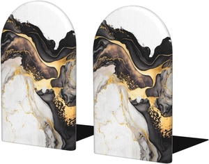 Marble Bookends with Gold Veins Irregular Shape Contemporary Stone Decorative <b>Book</b> Holders 2Pcs - Product Image 4
