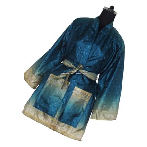 KS002 Kimono Sari Vintage de Seda Pura para Mujer, Estilo Abstracto, Talla Única Ajustable, Kimono Sari Corto de Seda Vintage para Mujer - Product Image 3