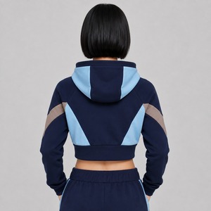 Top Selling Women's <b>Long</b> <b>Sleeve</b> Zip Hoodie Winter Casual <b>Crop</b> Top with Solid Color Customized Logo Printed on Knitted Fabric - Product Image 5