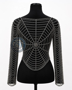 Haut en maille de chaîne effet toile d'araignée avec manches |   Armure de cosplay de fantasy médiévale |   Robe en maille de chaîne |   Robe de soirée pour filles, bar, discothèque, club - Product Image 5