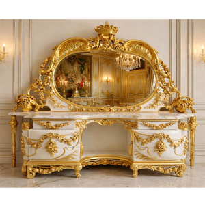 Imperial Style Italian Hand-Carved Teak Wood Dresser Set Exclusive White & Gold Royal Dressing <b>Table</b> Buy French Style Vanity Set - Product Image 1