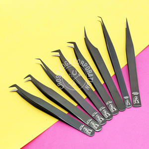 Best Seller Extensión de pestañas Volumen Abanico Pestañas Gruesas 90 Grados Curvo Clásico Recto Aislamiento Pinzas Antideslizante Color Negro - Product Image 1