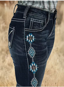 Jeans de Mezclilla de Pierna Recta para Mujer TRIBON SPORTS, Cintura Alta, Sin Elástico, Lavado a la Piedra, Rotos, Estilo Vintage, Casuales, Largos, 100% Algodón - Product Image 3