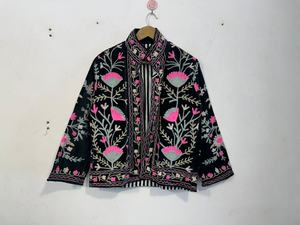 Chaqueta Bomber de Terciopelo Tejido con Bordado Suzani, Estilo Boho, para Festivales, Abrigo de Invierno, Kimono Étnico, Prenda Exterior Transpirable y Ecológica - Product Image 4