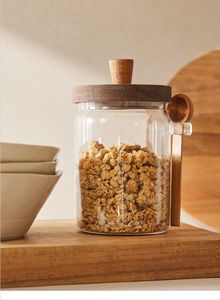 Frasco de vidrio multiusos con tapa de madera para almacenar alimentos en la despensa de la cocina, para granos de café y artículos secos. - Product Image 6