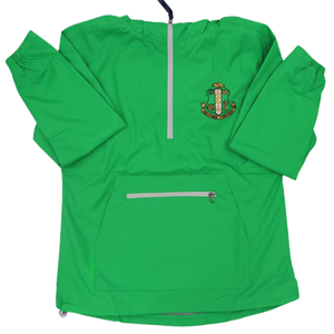 AKA Green Pullover Anorak <b>Lightweight</b> Quarter Zip Windbreaker Jacket with Embroidered Crest Women's Sorority Outerwear - Product Image 1