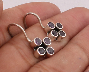 Boucles d'oreilles pendantes en améthyste naturelle, argent sterling 925, style victorien vintage, pierre précieuse violette, bijoux de fête - Product Image 4