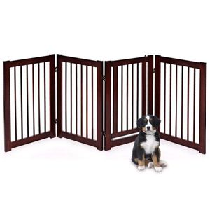 4-Panel 30\" H Brown Dog Door Pet Gates & Pens Product - Product Image 1