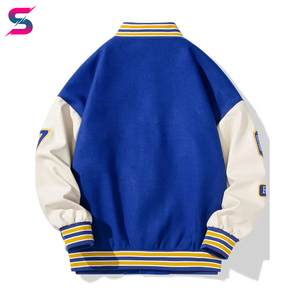 2026 Good Supplier Make Your Own Letterman With <b>Stand</b> Collar & Snap Closure Blue & Color Block College Baseball Jackets - Product Image 2