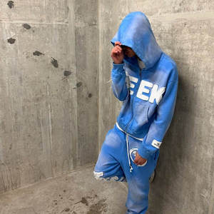 Sweat à capuche en molleton français pour homme, coupe ample, délavé à l'acide, avec broderie et patchs appliqués, style streetwear personnalisé - Product Image 3