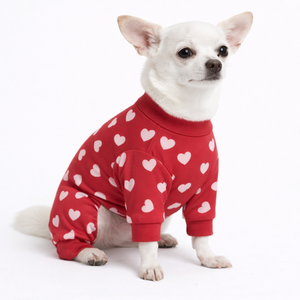 <b>Dog</b> Pajamas Onesie Red Hearts Print Soft Stretch Pet Sleepwear Cozy Breathable All Season Nightwear <b>For</b> Small Medium <b>Dogs</b> - Product Image 3