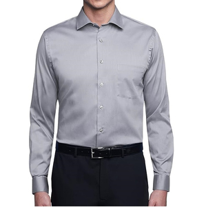 Chemise habillée décontractée pour homme 100% Coton Manches longues Bouton unique Motif uni Infroissable Popeline Col montant 140g Printemps - Product Image 2